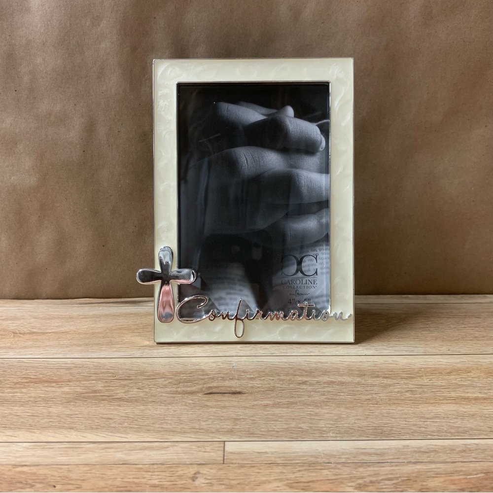 Roman Caroline Collection Confirmation Photo Picture Frame 4” X 6” Silver Marble